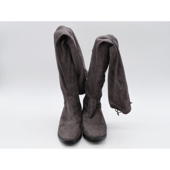 Catherine Malandrino Sock Boots Womens 7 Gray Fabric Pearl Heel Thigh Highs - Picture 7 of 11